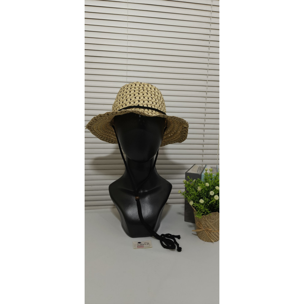 Aldracil Topi Pantai Anyaman Anak Laki Perempuan AP35 Cream Minus Boy Girl Balita Koboi Bucket