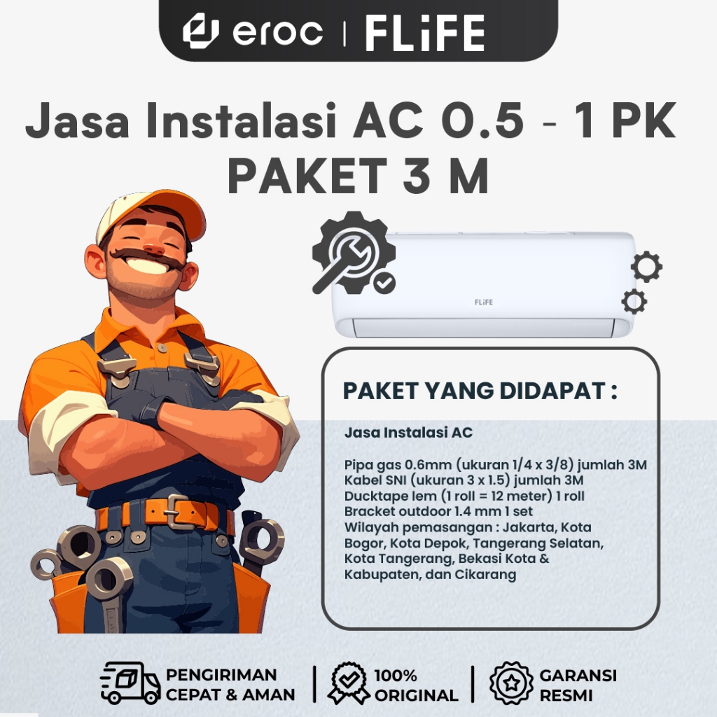 Jasa Instalasi AC 0.5 - 1 Pk PAKET 3 M