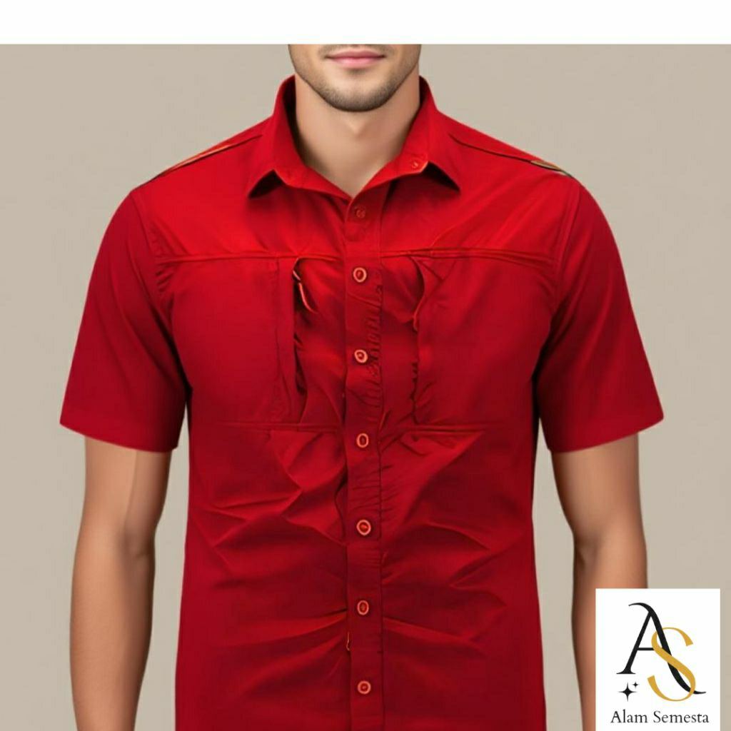 Kemeja Tactical Warna Merah / Kemeja Tactical Lengan Pendek / Kemeja Tactical Pria