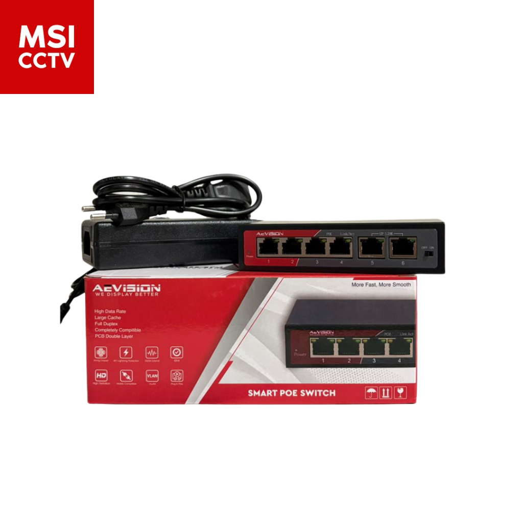 Uniarch Poe Switch Hub 4 Port AEVISION Full Speed PoE Garansi 1 Tahun