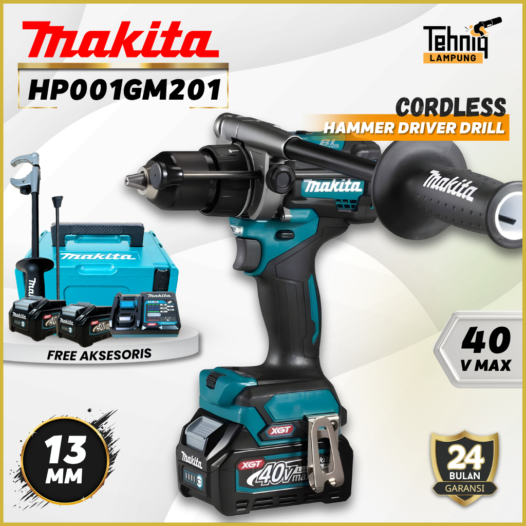 Makita Bor Tembok & Kayu Makita 40V Cordless Set + 2 Baterai & Charger
