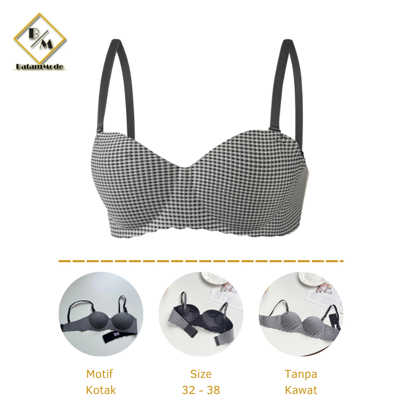BATAMMODE Bra Kemben Push Up Busa Tebal Motif Kotak Tanpa Kawat Bh Kemben Tali Premium Quality