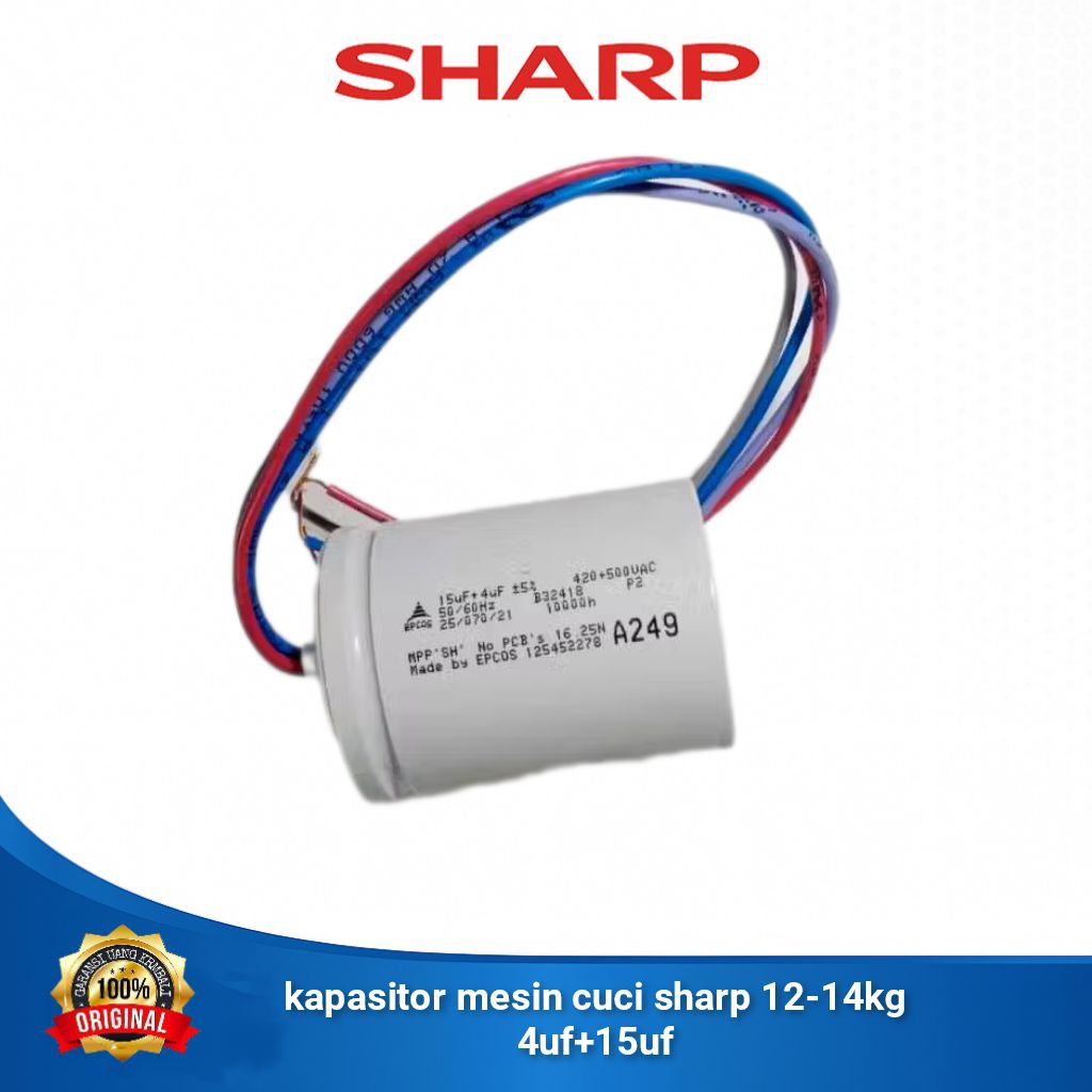 Original kapsitor mesin cuci sharp 2tabung 14kg 4uf+15uf