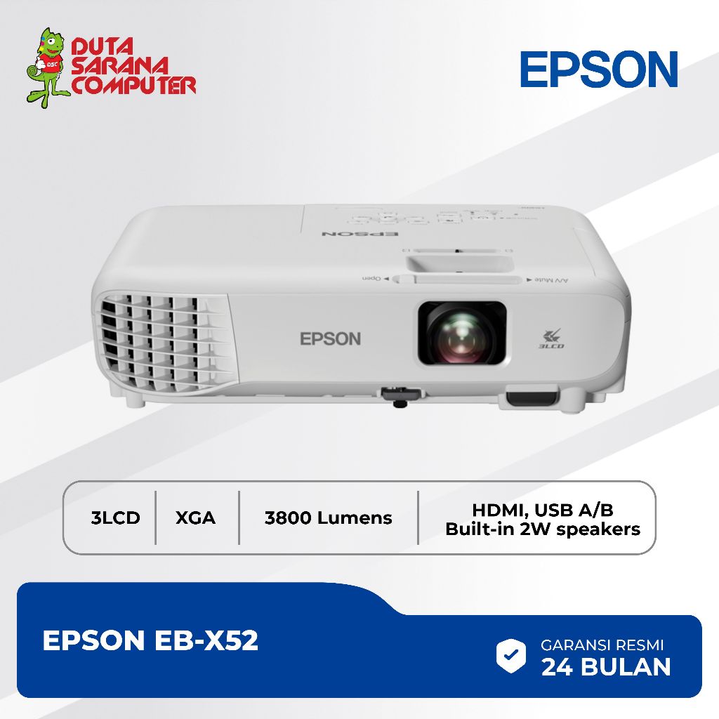 EPSON Proyektor EB-X52 XGA 3LCD 3800 Lumens HDMI USB A/B Speaker 2W Garansi 24 Bulan