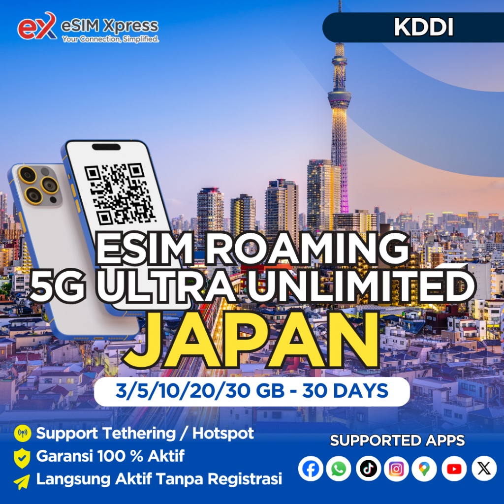 eSIM JEPANG 5G ULTRA UNLIMITED TANPA BATASAN KUOTA | 3 - 30 Hari | ESIM ROAMING | ESIM JAPAN