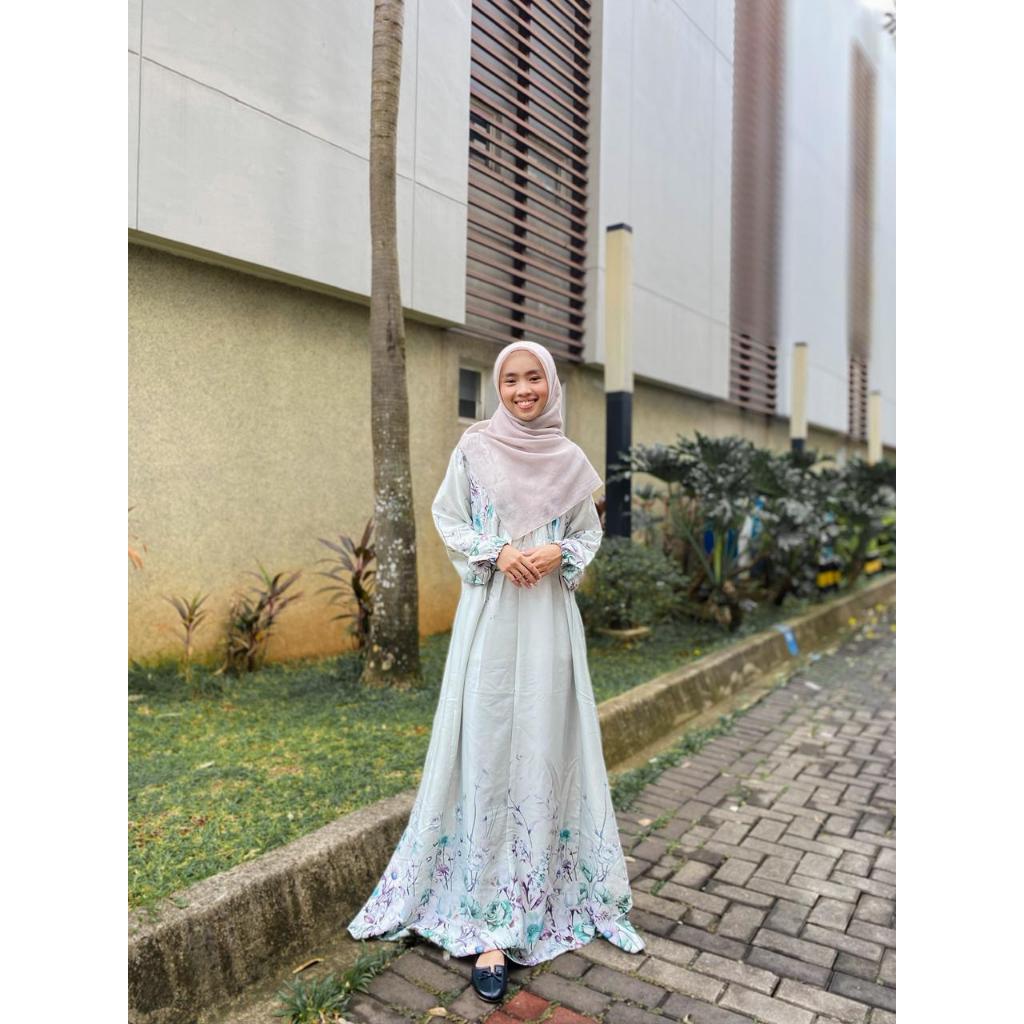 Ray'Sah | Gamis Muslimah Dewasa Motif Bunga Atas Bawah – Tangan Karet ,Busui Friendly, Adem & Stylis