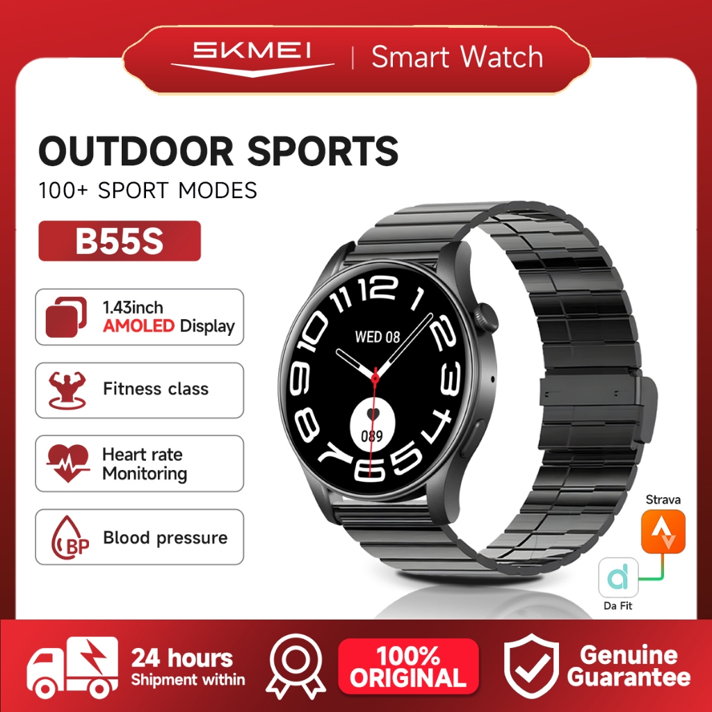 Skmei B55s Smartwatch Support Strava Jam Tangan Olahraga Pria dan Wanita Layar AMOLED 1.43 inch Blue