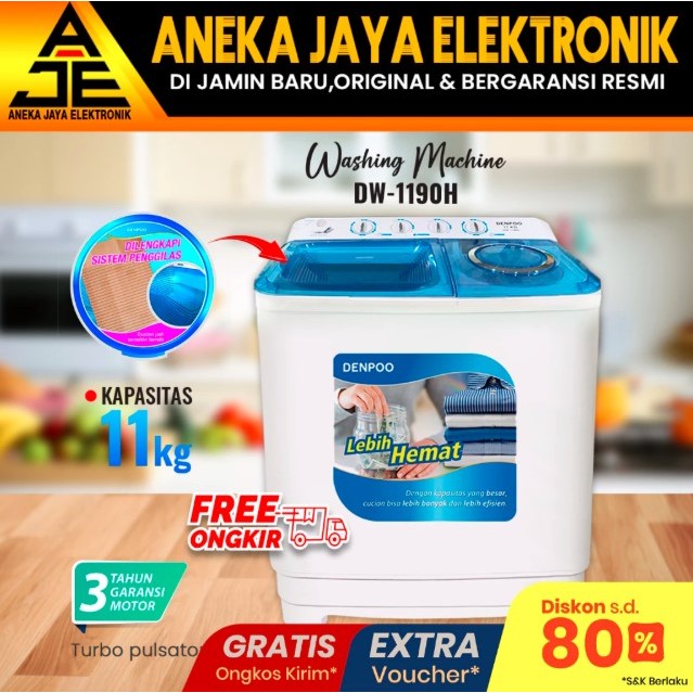 DENPOO MESIN CUCI 2 TABUNG DW 1190 ( 11KG )