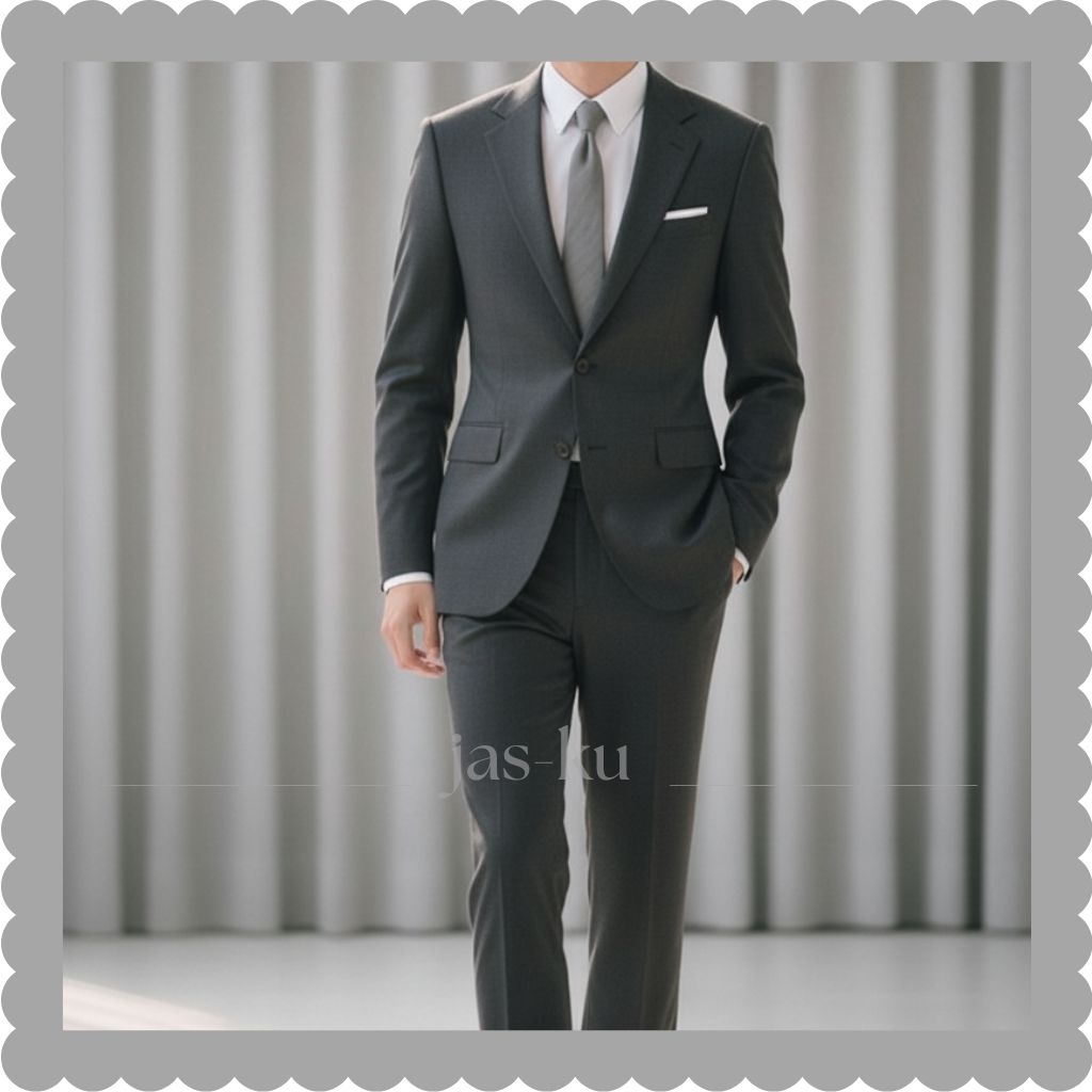 JAS-KU | Setelan Jas Dan Celana Pria Model Terbaru Warna Abu Tua Blazer Formal Setelan Kekinian