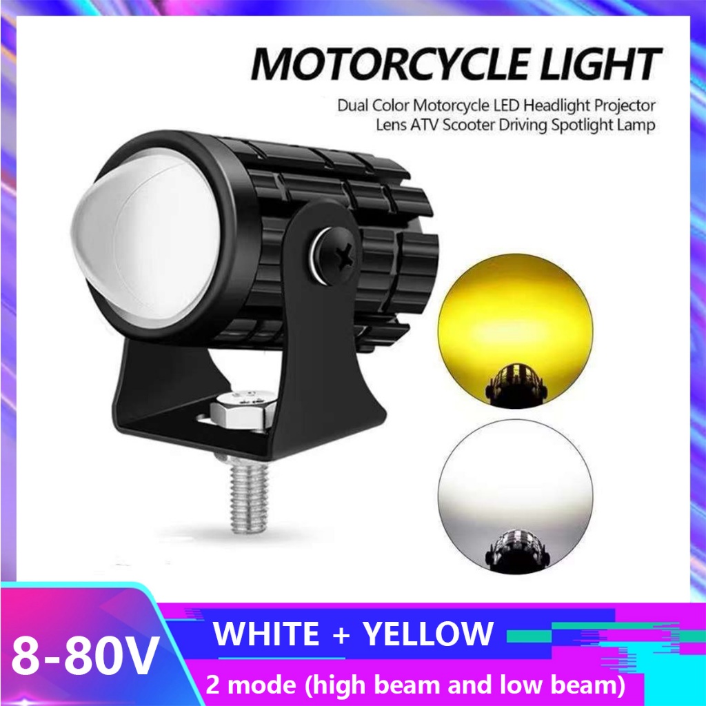 Lampu Tembak LED Mini Dua Warna Putih Kuning / Foglamp Sorot Motor Mobil Waterproof