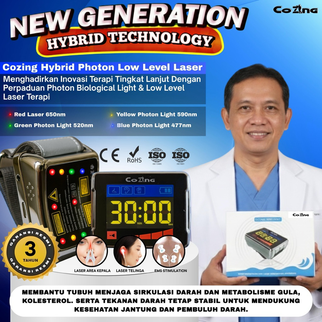 Generasi Terbaru Cozing Laser Hybrid - Total 15 Titik Akupuntur 4 Warna Laser - Setara Dr Series Pre
