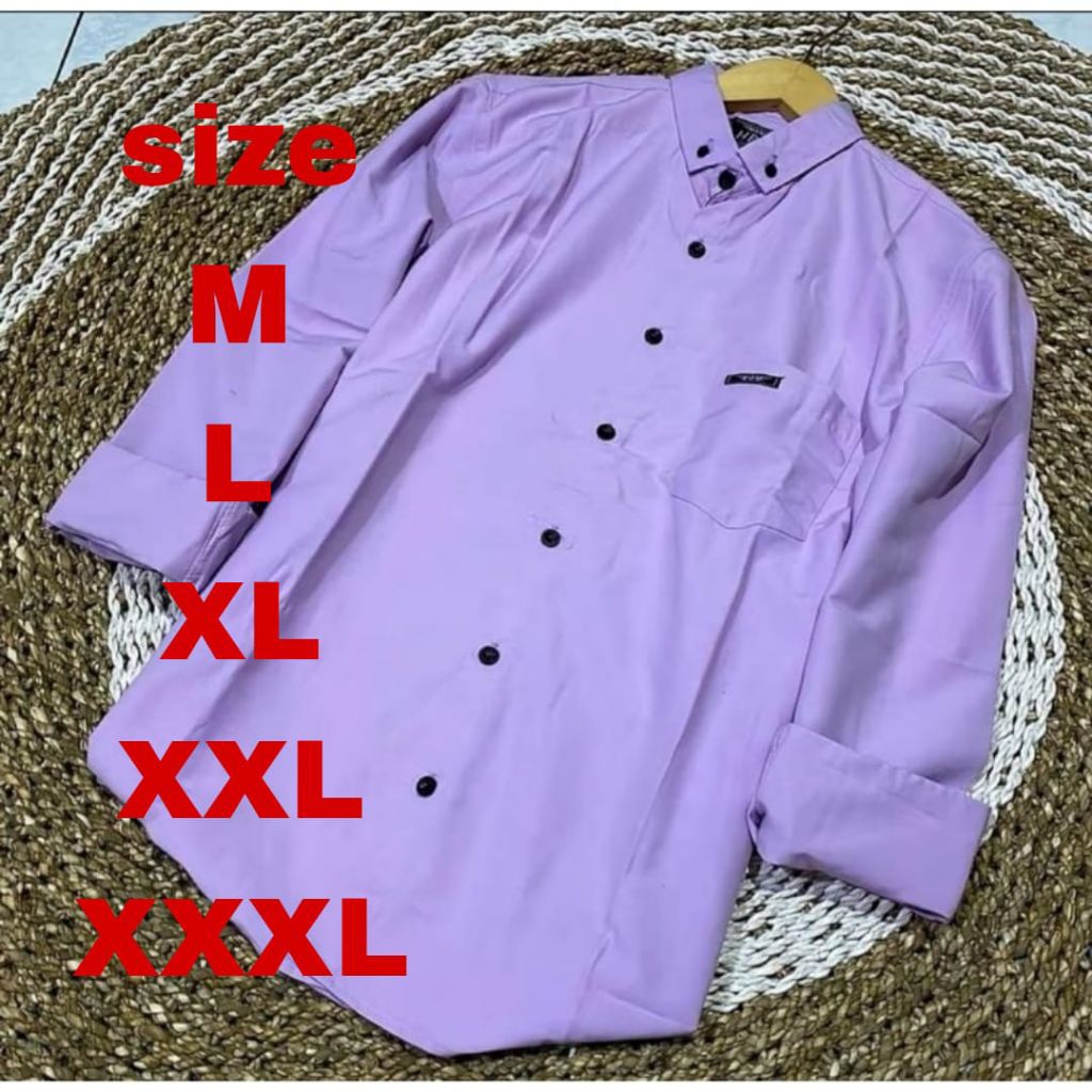 Kemeja Polos Baju Pria Lengan Panjang Warna Ungu Lilac Premium