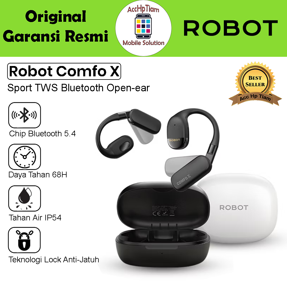 Headset Bluetooth Robot Comfo-X TWS Open-Ear AI Sport R-WAT Audio Super Bass