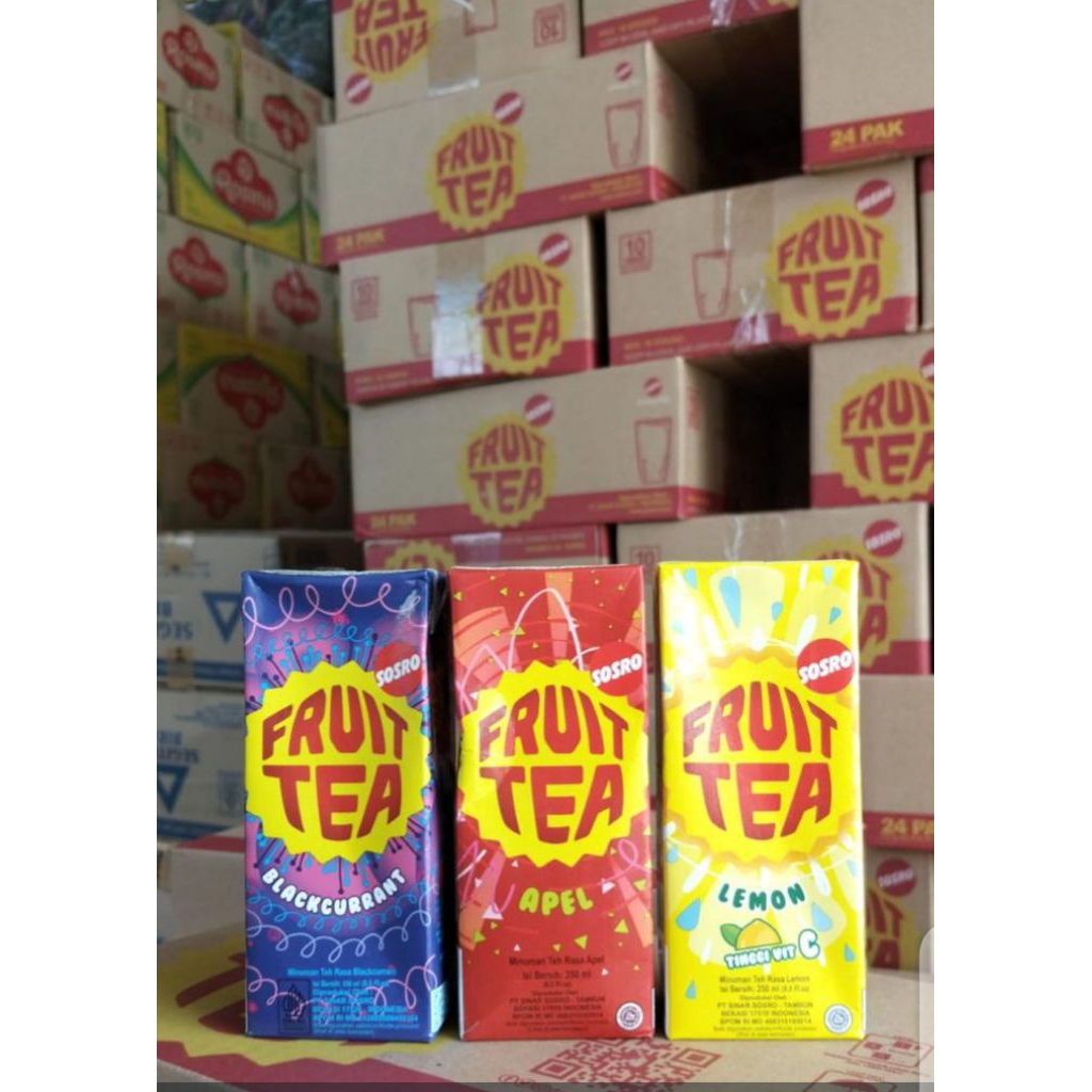 1 dus karton isi 24 pcs minuman kotak fruit tea 250 ml rasa lemon/ apel/blackcurrant teh instan harg