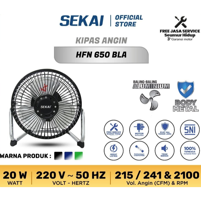 Sekai Kipas Angin Meja Mini Desk Tornado Fan Duduk Plasik Besi 6 9 10 12 14 16 Inch HFN 650 HFN 950 