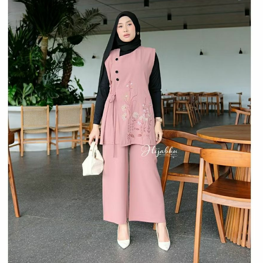 HIJABKU Yumma One Set Celana 2in1 - Setelan Celana Dewasa Sabrina Anti UV Bordir