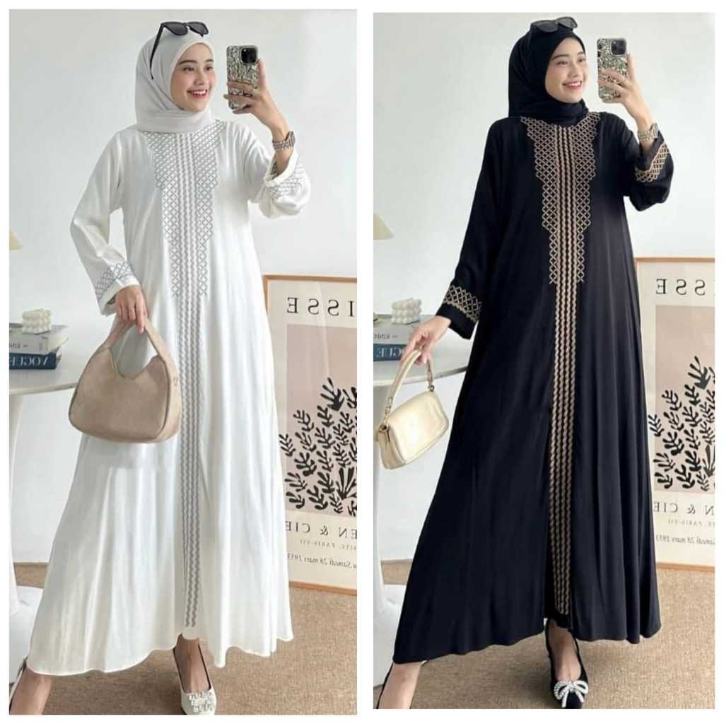 Marwah Dress Gamis Abaya Putih Bahan Ceruty Babydoll Full Puring Gamis Lebaran Abaya Terbaru Kekinia
