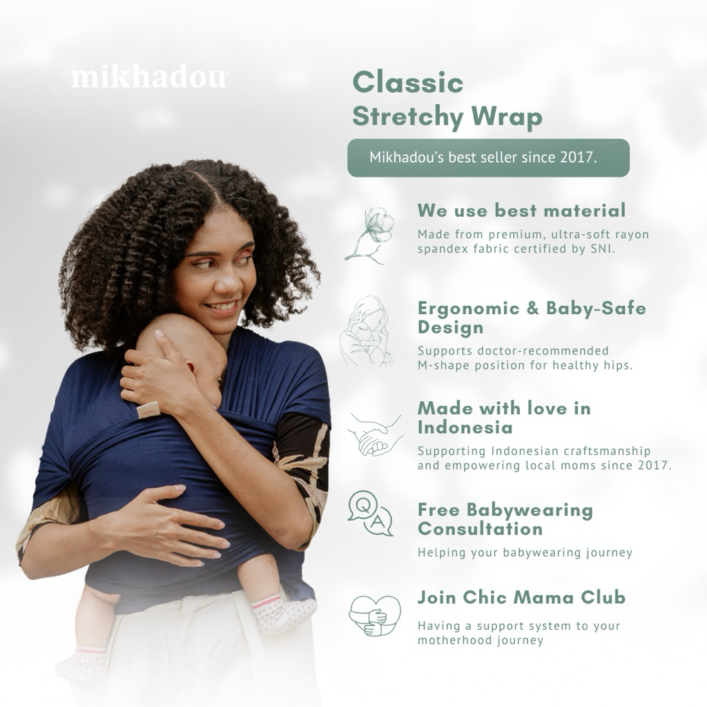 Mikhadou Stretchy Wrap - Gendongan Bayi M Shape Navy - Baby Carrier