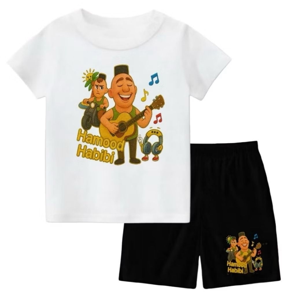 ￼setelan anak cowok cewek usia 2-10thn//atasan anak unisex motif HAMOOD HABIBI MAIN GITAR