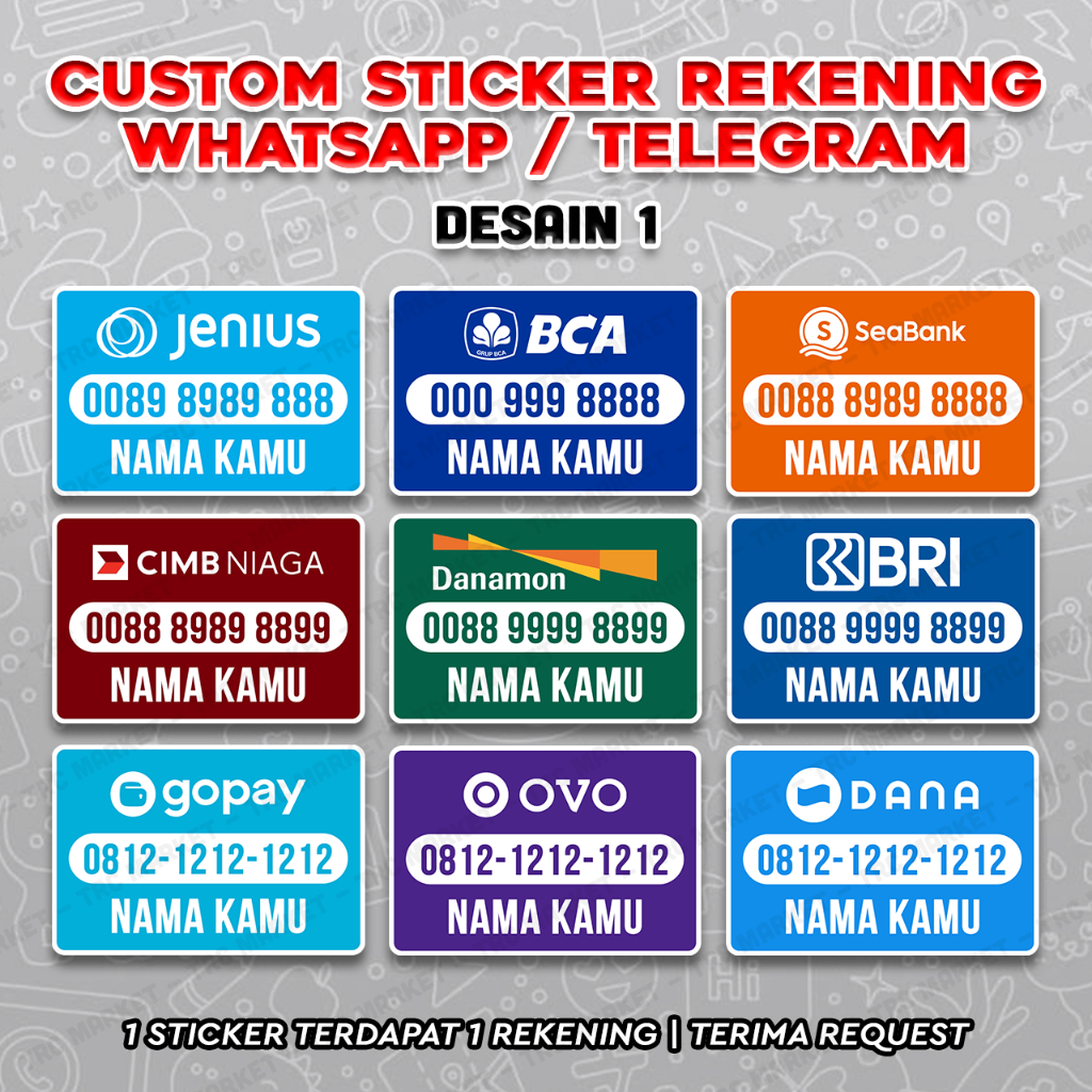 STIKER WHATSAPP CUSTOM REKENING BANK DAN E-WALLET (TERIMA REQUEST)