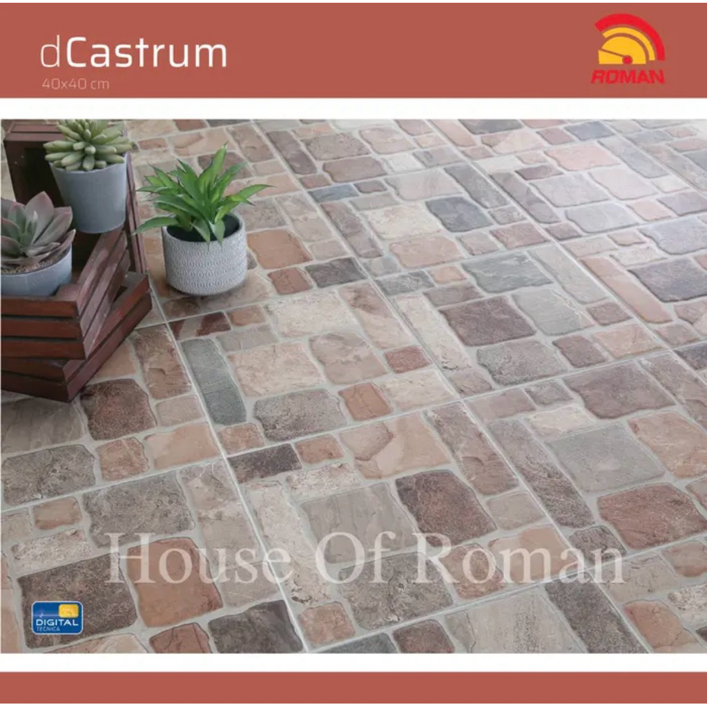 Roman Keramik dCastrum Bone/Keramik Garasi/Keramik 40x40 Permukaan Kasar/Keramik Teras Coklat/Kerami