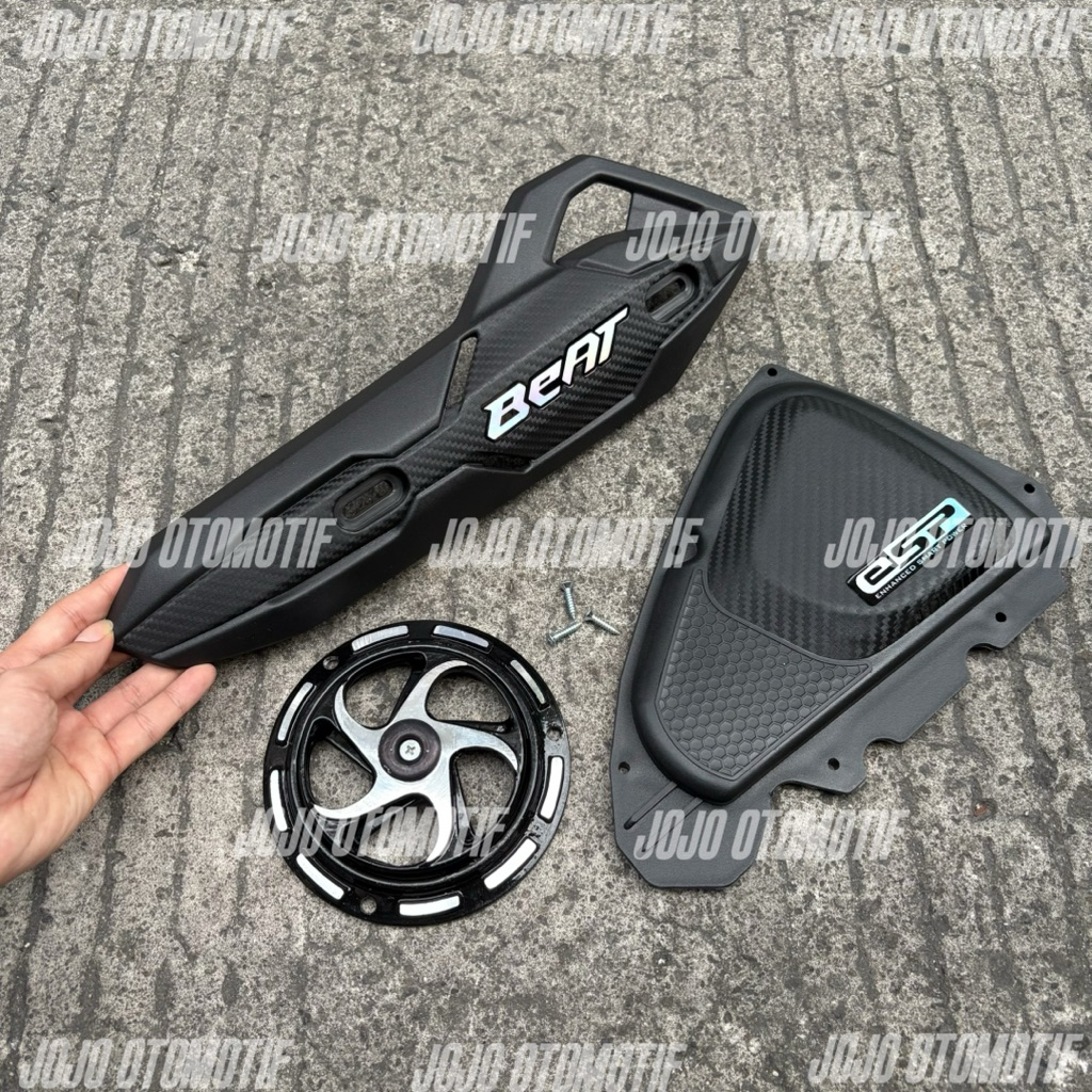 COD PAKET 3in1 Cover/Tutup Knalpot Airblade Beat + Spinner + Box Filter Udara Motif Karbon Untuk Mot