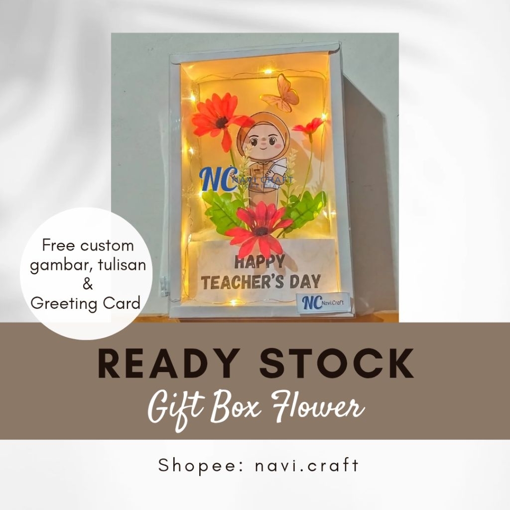 gift box flower kado hari guru hadiah ulang tahun kado wisuda graduation lampu tidur pigura led navi