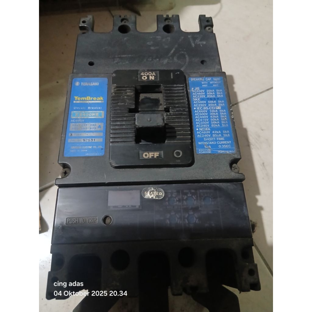 MCCB TERASAKI XS 400NE  3 pole 400amper