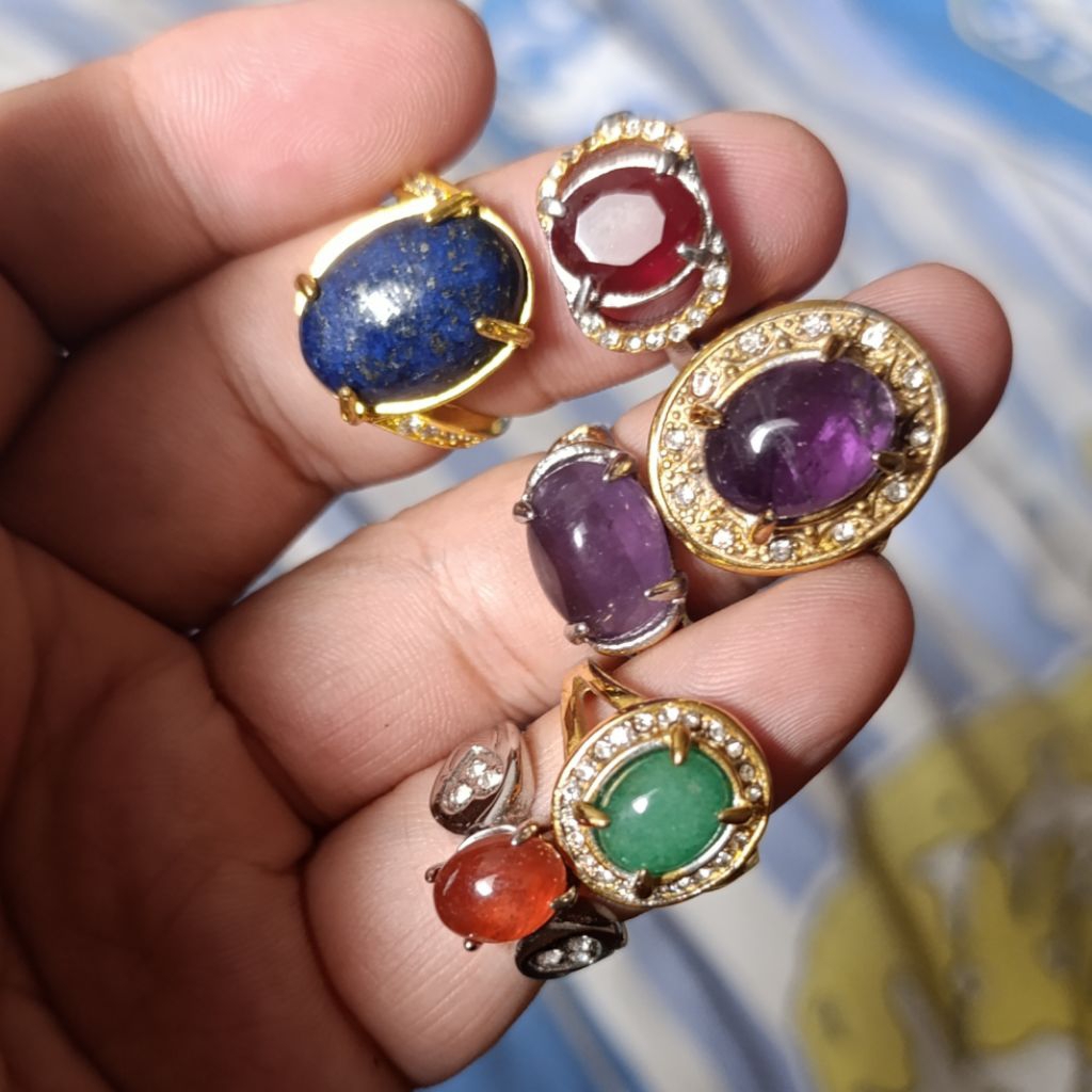 CW 06 Cincin Wanita Batu Asli Natural Amethyst, Garnet, Giok Aventurine, Lapis lazuli