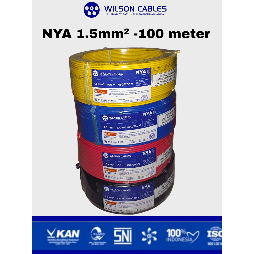 Kabel NYA Tunggal Wilson  - NYA 1,5 mm panjang 100 meter - Kabel Tembaga Kawat.