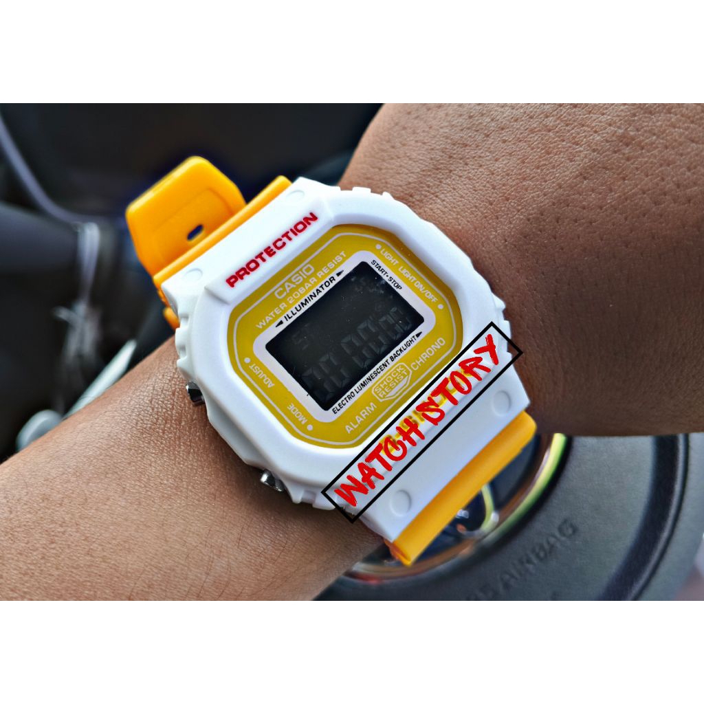 JAM TANGAN PRIA WANITA SPORT DIGITAL LIMITED EDITION JAM TANGAN NEW GSH0CK DW5600 TALI KUNING MUSTAR