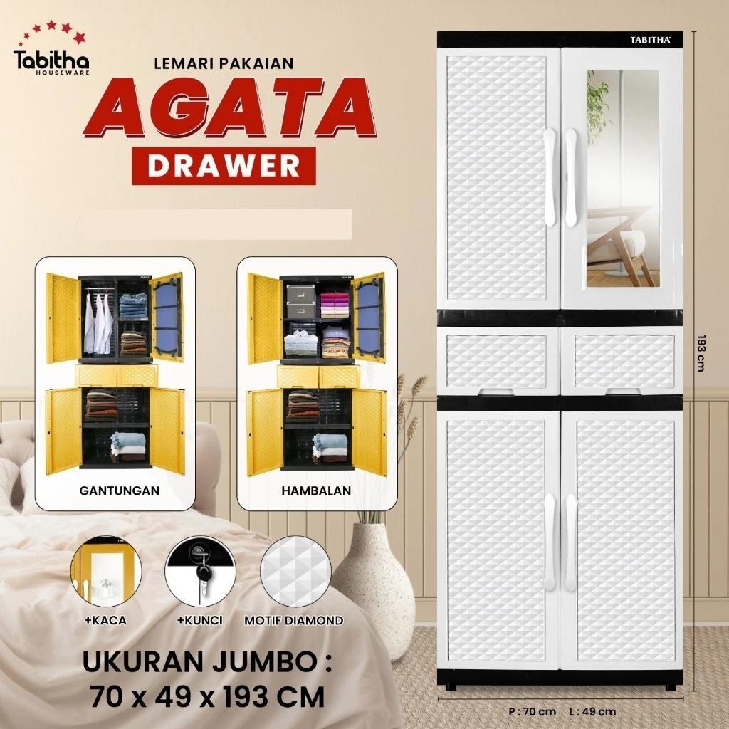LEMARI PLASTIK JUMBO BESAR TABITHA AGATA LEMARI PAKAIAN GANTUNG DRAWER LACI KACA PUTIH