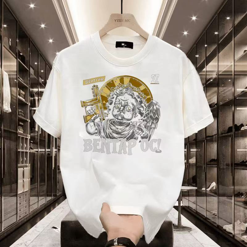 (COD)"Kaos T-shirt dengan Desain Artistik Malaikat Kartun dengan Senjata, Teks 'BENTAP OC' dan Eleme