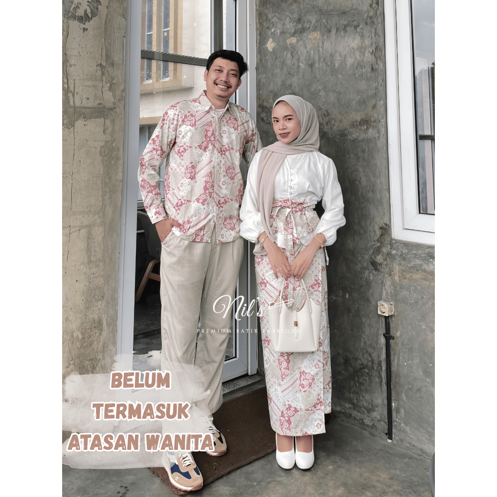 (BELUM TERMASUK ATASAN WANITA) Set Couple Kemeja Batik Lengan Panjang Pria Dan Oneset Rok Lilit Obi 