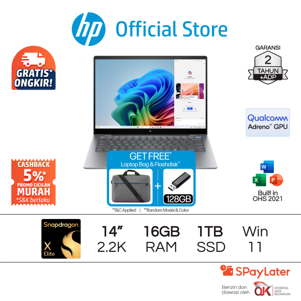 Laptop HP OmniBook X [NEW] Snapdragon X Elite Qualcomm Adreno 16GB / 32GB RAM 1TB SSD Touchscreen Si