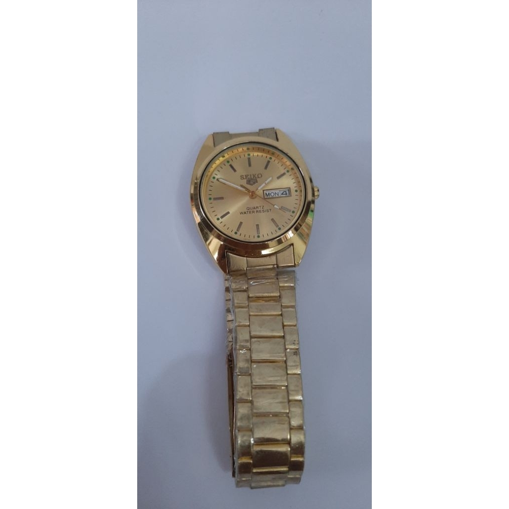 jam tangan pria quartz vintage gold tanggal hari seiko 5