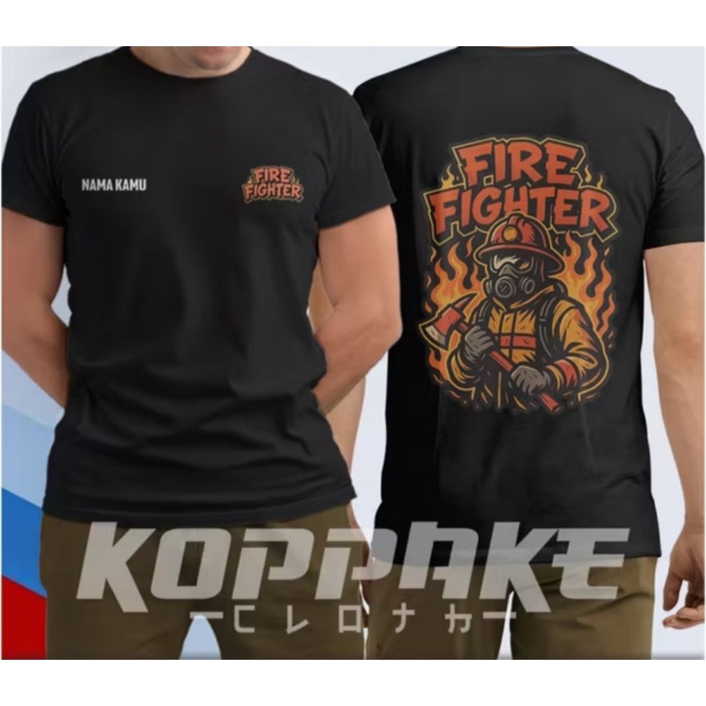 Kaos Distro FIRE FIGHTER Free Nama Desain Kampak Kaos T-shirt Unisex