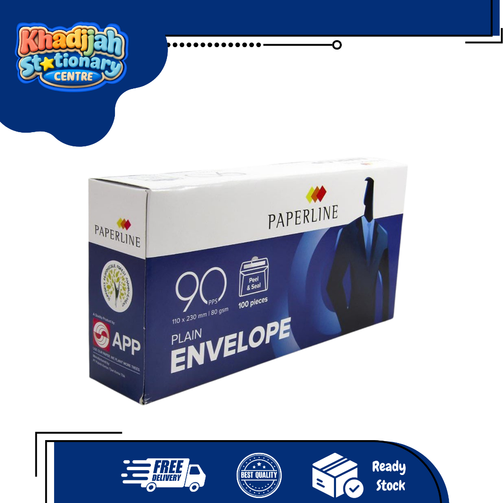 Paperline Amplop Paperline 90 Envelope Plain 100 Pieces 100 x 230 mm 80 gsm Ready Stock