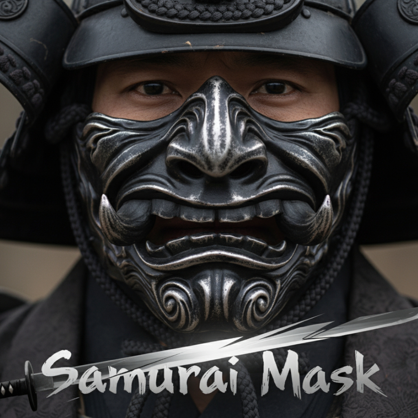 Topeng Samurai Jepang Premium  – Samurai Mask Kabuto Mempo Armor Cosplay / Topeng Jepang Ninja Seram