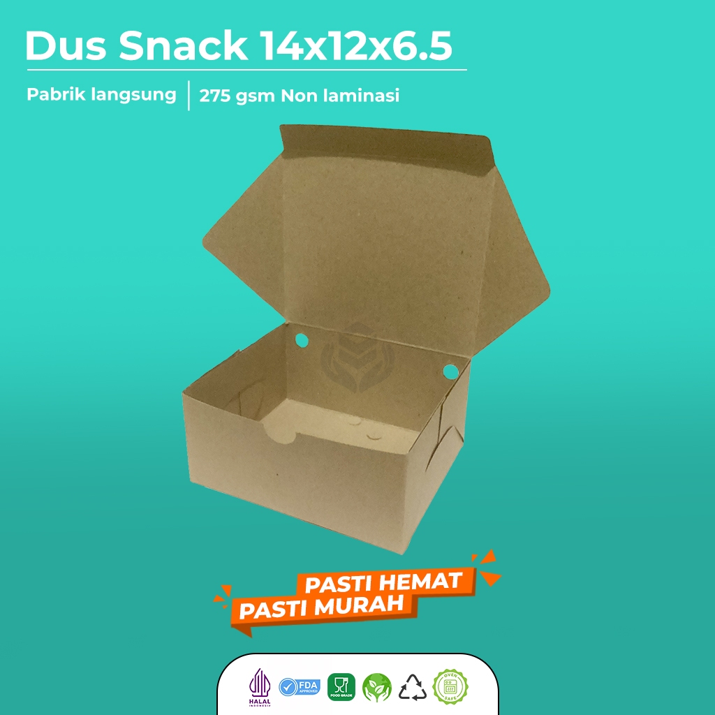 Dus Snack 12x14 Dus Kue Roti Cemilan Kotak Snack 14x12 (B1K1-14X12X6.5)