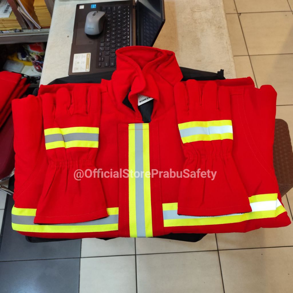 Baju Setelan Pemadam Kebakaran Nomex IIIA Warna Merah Tahan Api | Perlengkapan Pemadam Kebakaran