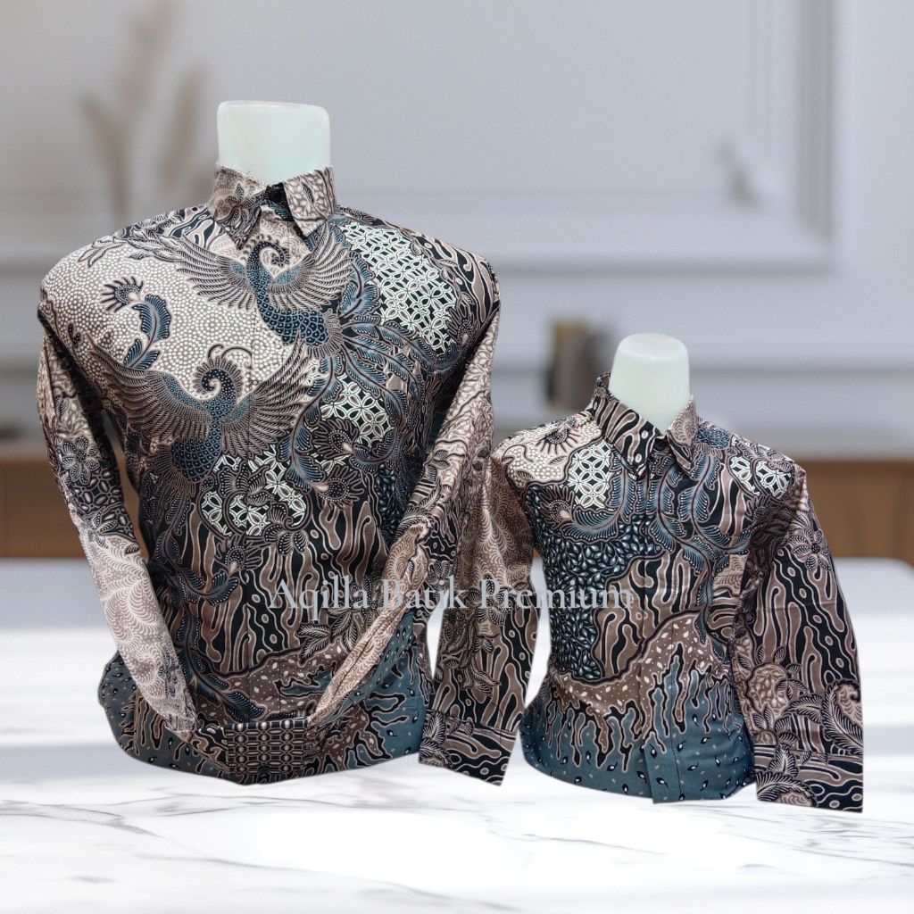 Batik Pria Lengan Panjang Warna ROSE GOLD Kombinasi Biru Ayah Dan Anak Ayah Pakai Lapis Furing Hero 