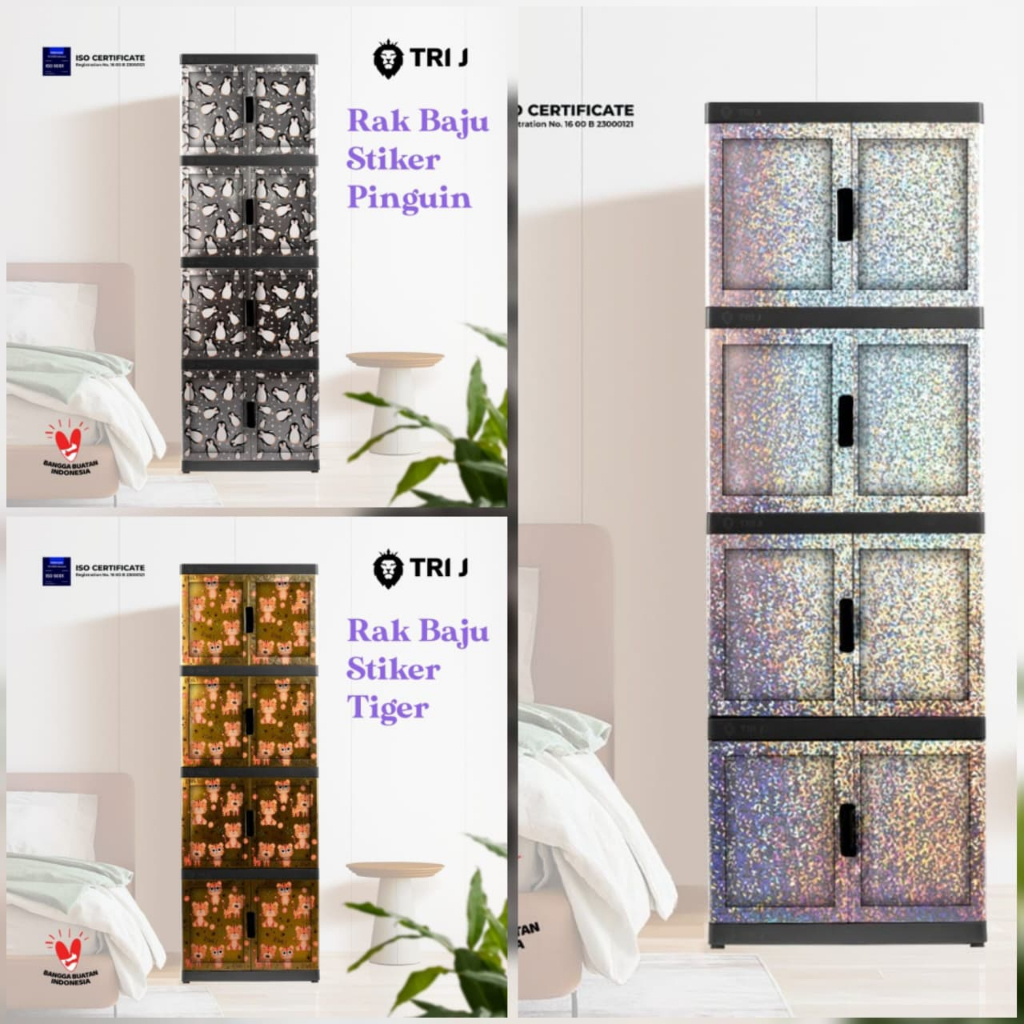 Lemari Pakaian Susun Tri-J Motif Stiker Karakter Lemari 4 Susun Plastik Lemari Susun 4 Rak Baju 4 Su