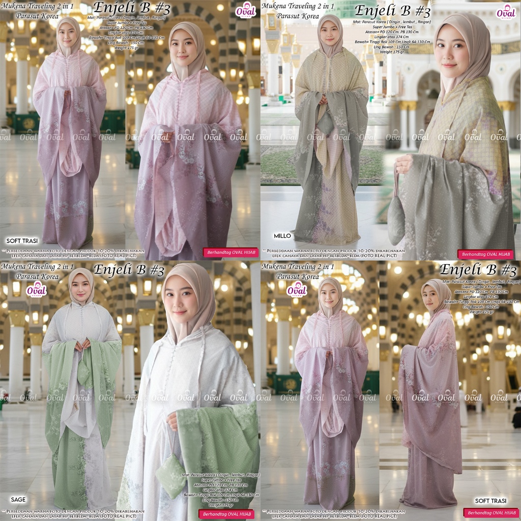 MUKENA TRAVELING 2 IN 1 MATT PARASUT KOREA ENJELI #3 BY OVAL HIJAB