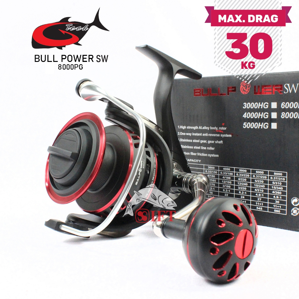 Reel G-TECH BULL POWER SW 3000 s/d 8000 HG PG BGS | Power Handle Metal Body Saltwater | Laut Resmi G