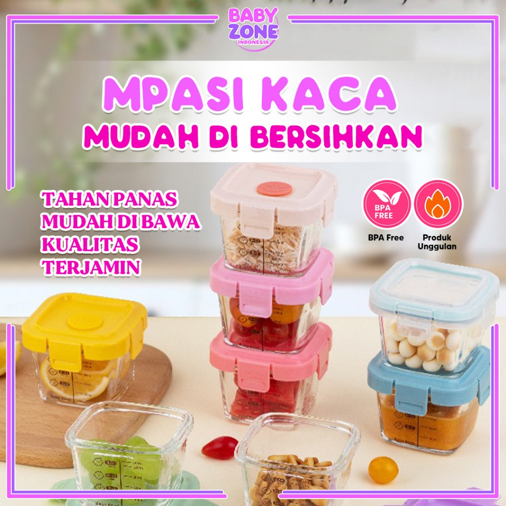 Peralatan Makan Bayi Tempat MPASI Anti Tumpah Tempat Makan Bayi Kontainer Kaca Wadah Snack Mpasi Tah