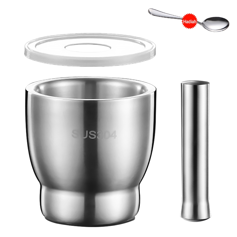 Cobek Stainless /Ulekan Stainless /Tumbukan Bumbu Dapur Dengan Tutup /Mortar Pestle Tumbukan Bumbu O