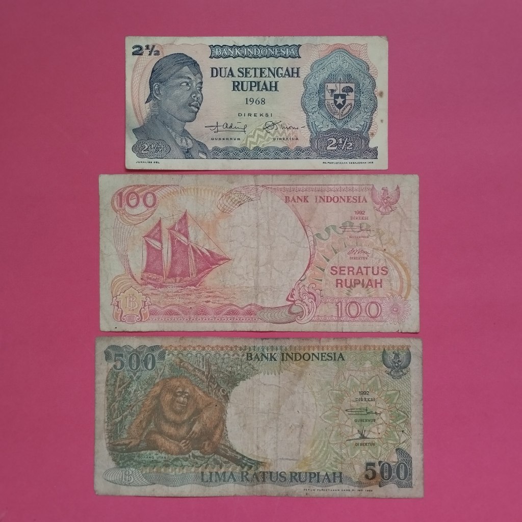 Uang Kuno Kertas Rp 2,5, Rp 100 Dan Rp 500 UK 024