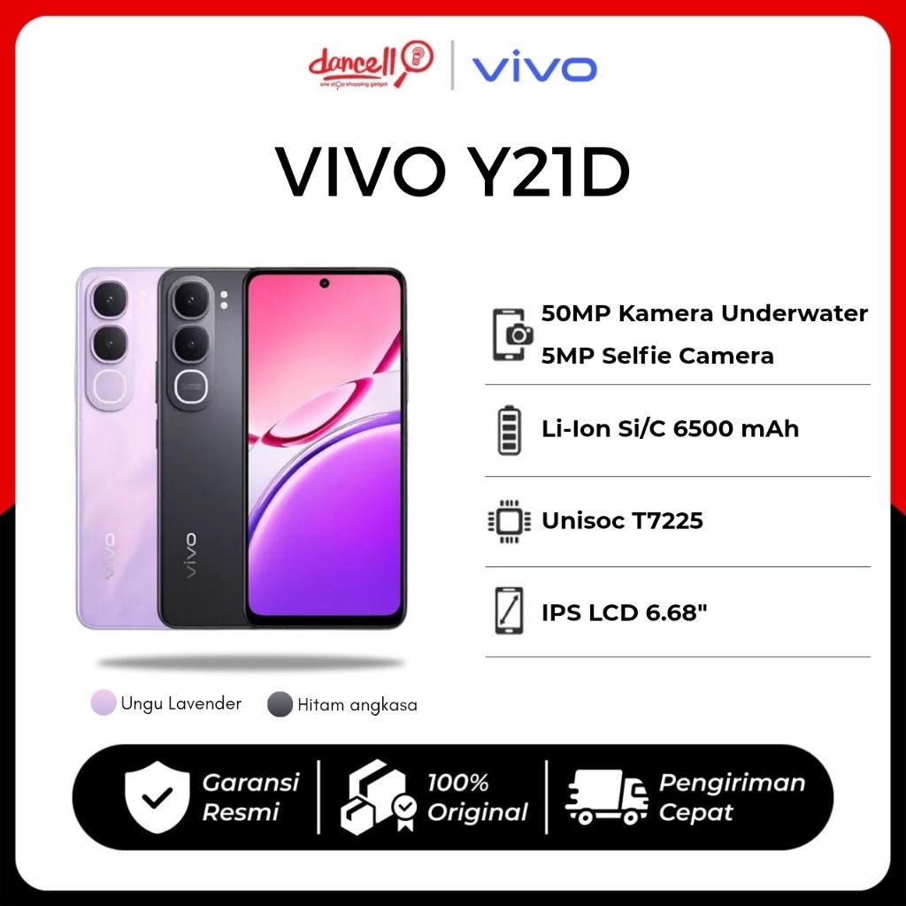 Vivo Y21D 6.68" RAM 6GB/128GB – Baterai 6500mAh, Kamera 50MP, Layar 90Hz