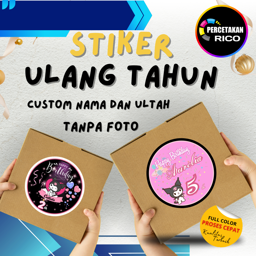 (isi 40) Stiker Ulang Tahun Custom/ Stiker Nasi Box Bento/ Label Ulang Tahun Kuromi